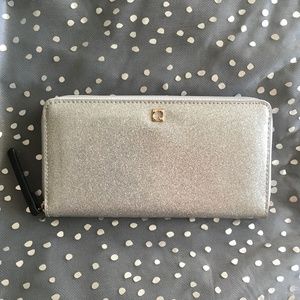 Kate Spade neda silver glitter zip around wallet